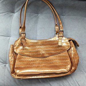 Gorgeous Gold Maxx New York Handbag / Purse Gold Crocodile/Alligator Pattern